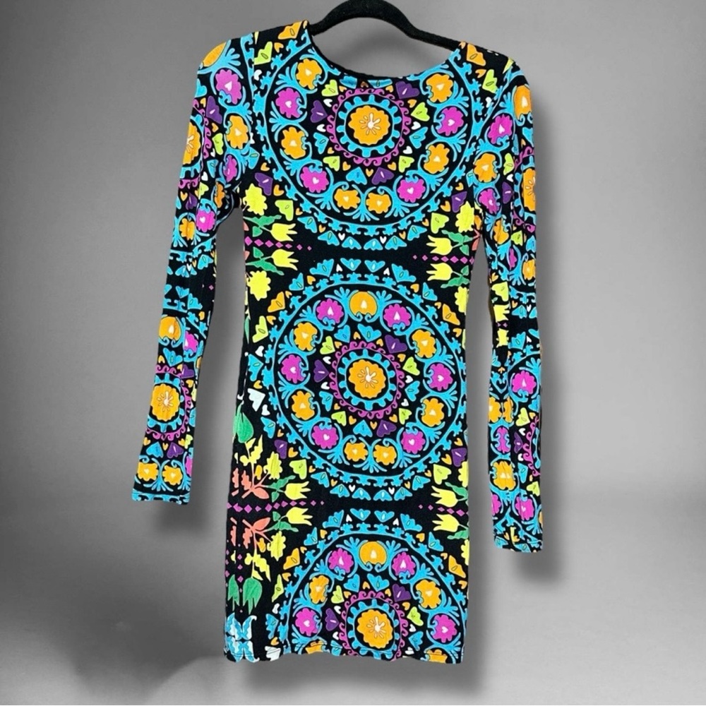 Mara Hoffman Black Mini Dress with Bright Multicolor Medallion Print